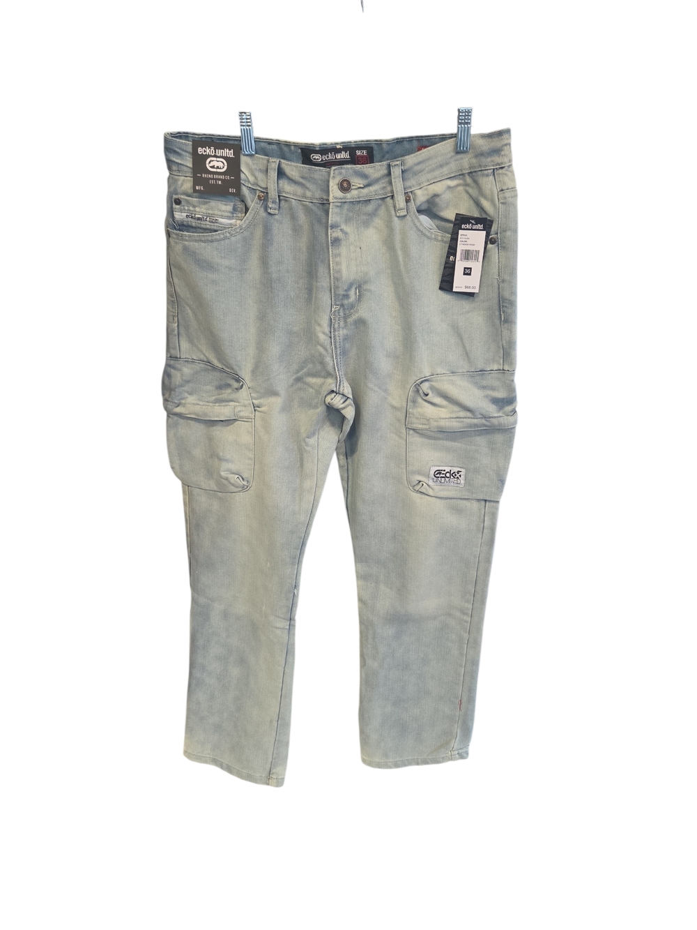 Ecko Unltd Size 34 Loose Men's Light Wash Cargo Jeans New With Tags